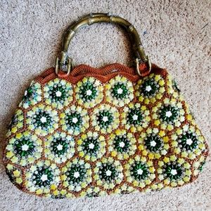 Meghan LA Fabulous hand- beaded bamboo handle purse